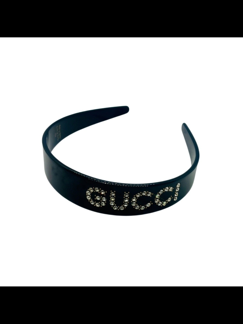 Gucci Black Headband with Crystal Logo Detailing